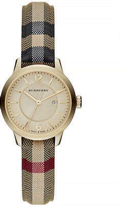 burberry classic round analog leather watch
